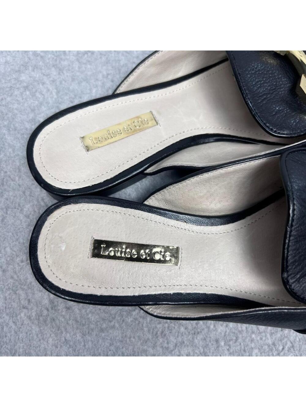 Louise Et Cie Finay Black Leather Horsebit Loafer Mules Gold Buckle Slip On 6/36 - Picture 5 of 7